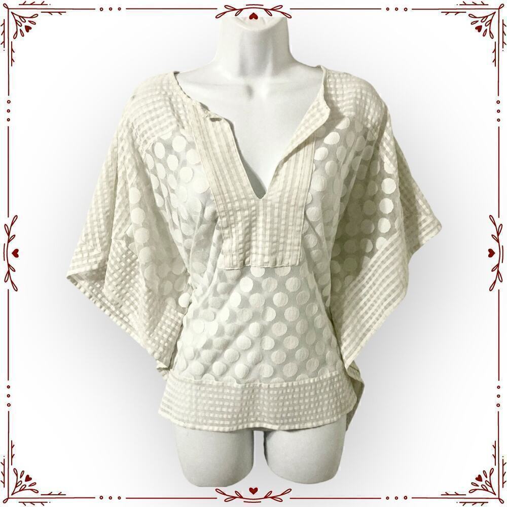 Alfani Women's White Dot Lace Poncho Blouse Medium